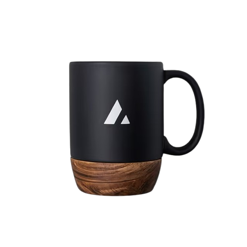 Black mug with wooden accent